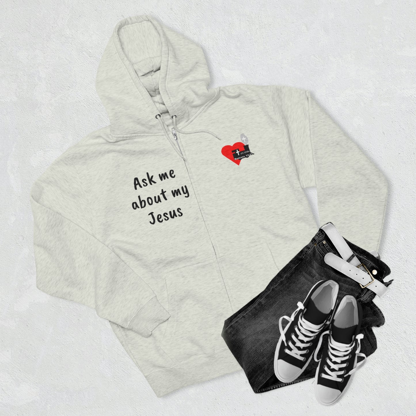 LifeStation Ask me about my Jesus Unisex Premium Full Zip Hoodie