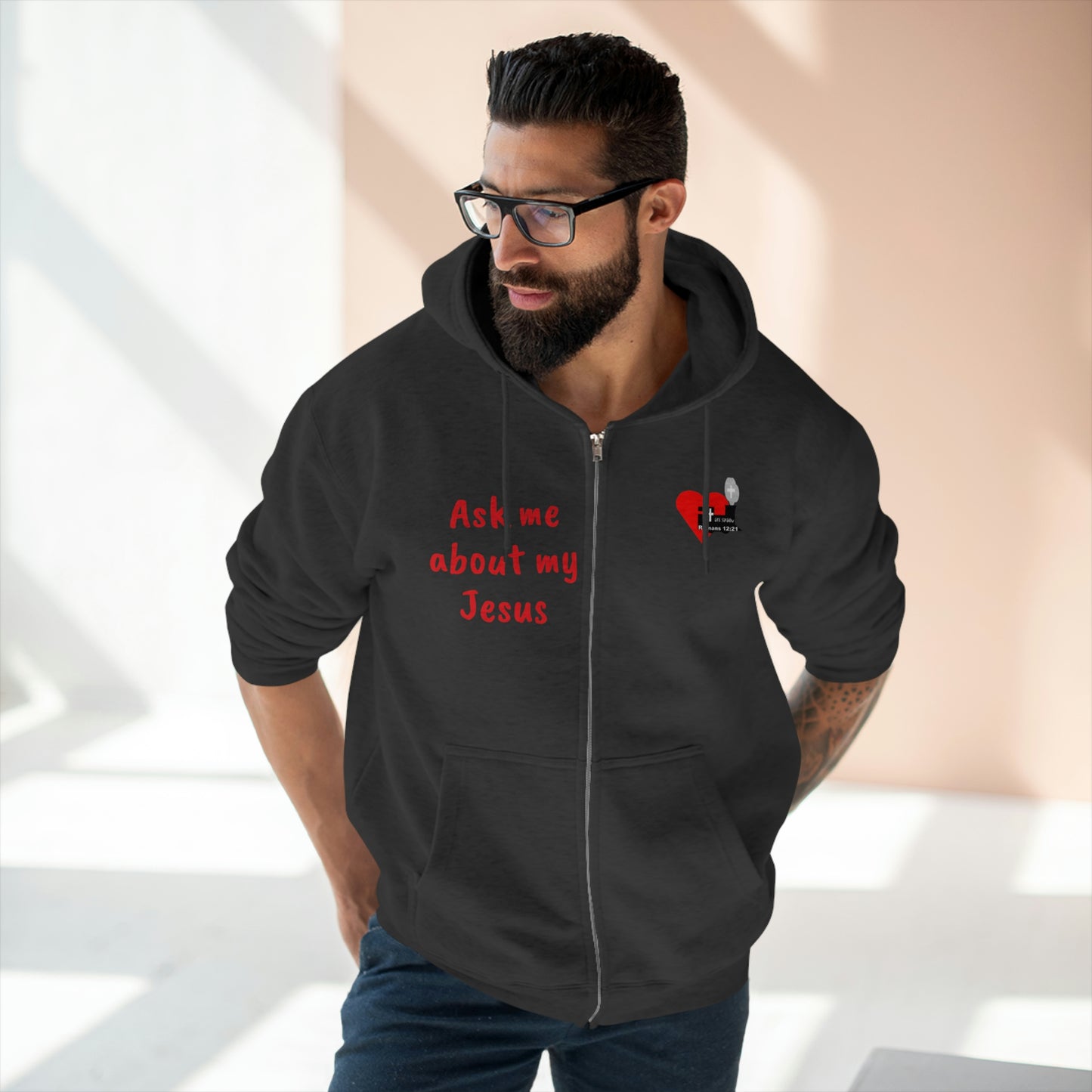 LifeStation Ask me about my Jesus Unisex Premium Full Zip Hoodie