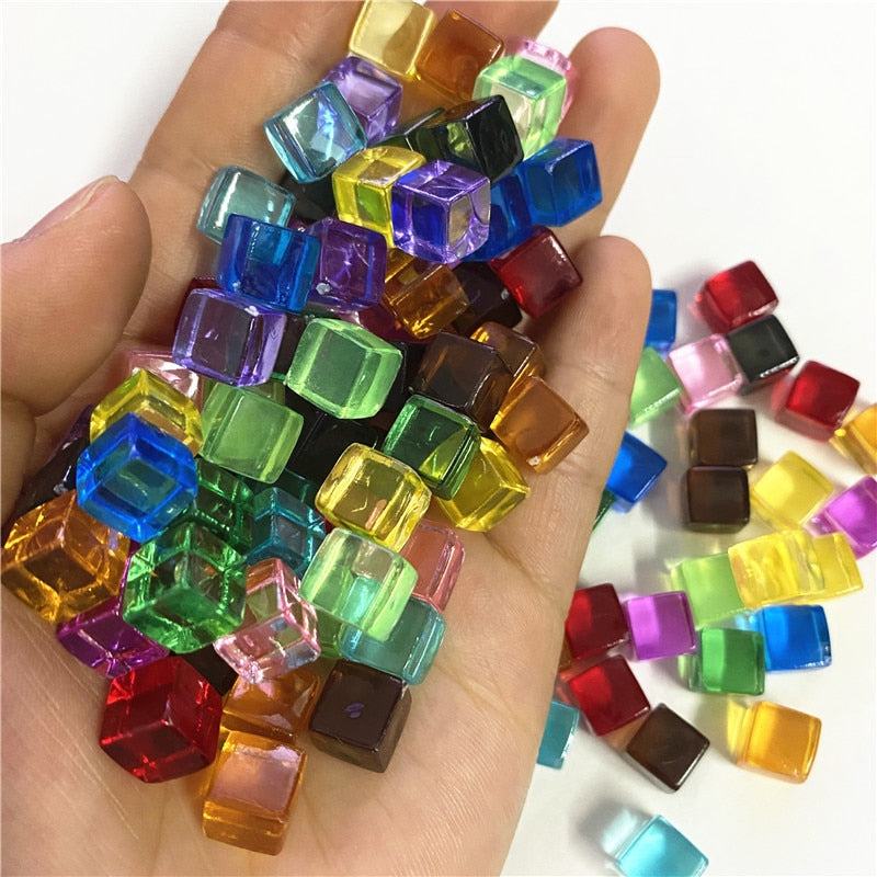 50Pcs/Set 8mm Cube Colorful Crystal Square Corner Transparent Dice Chess Piece Right Angle For Board Game