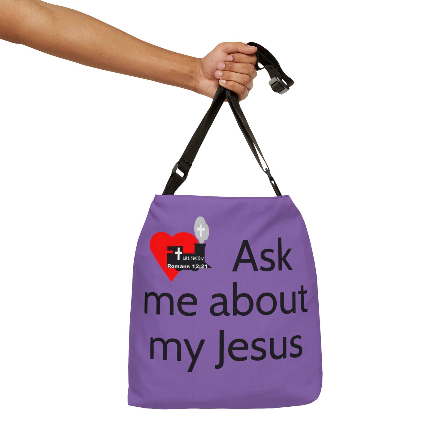 Life Station Ask me about my Jesus Adjustable Tote Bag (AOP)