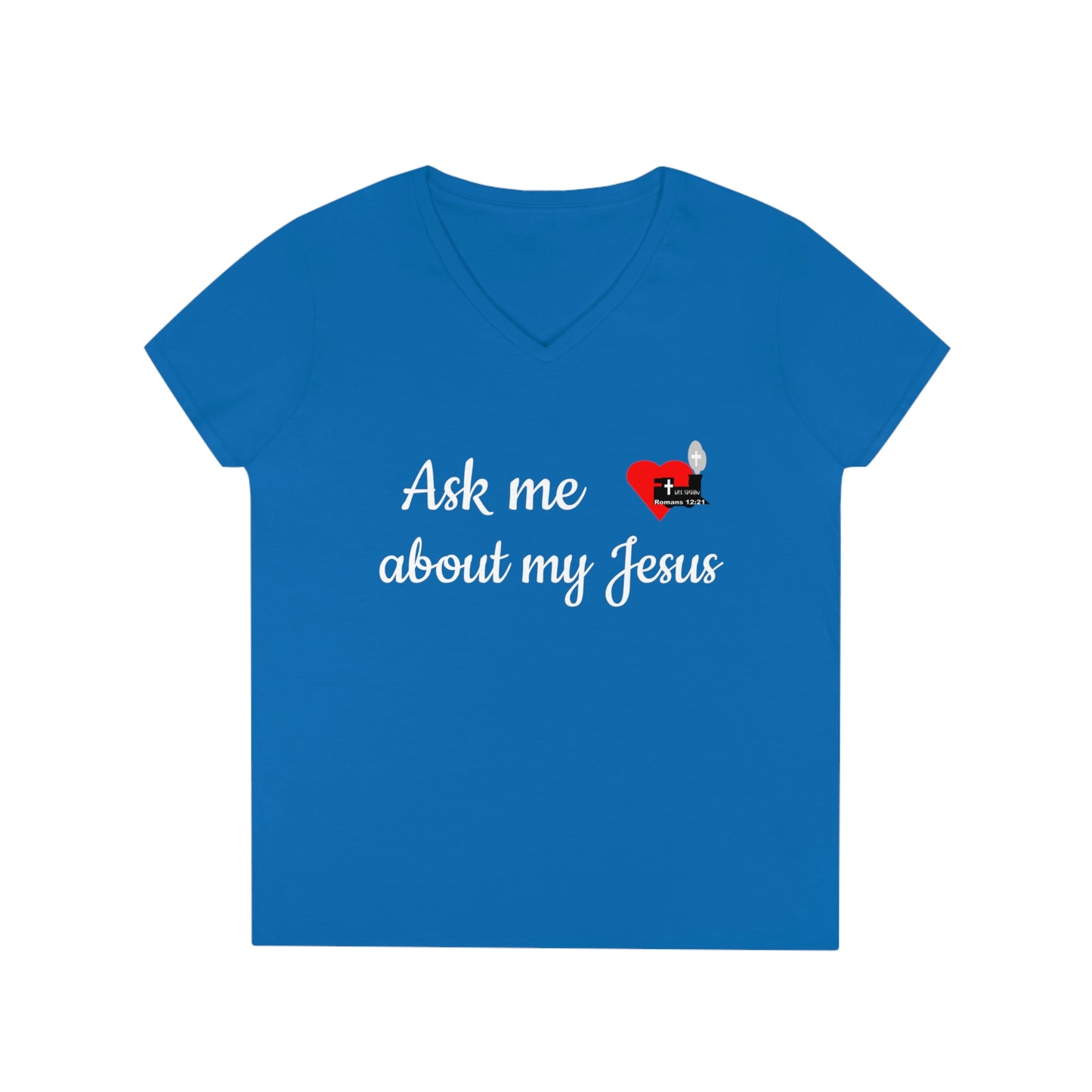 LifeStation Ask me about my Jesus Ladies' V-Neck T-Shirt